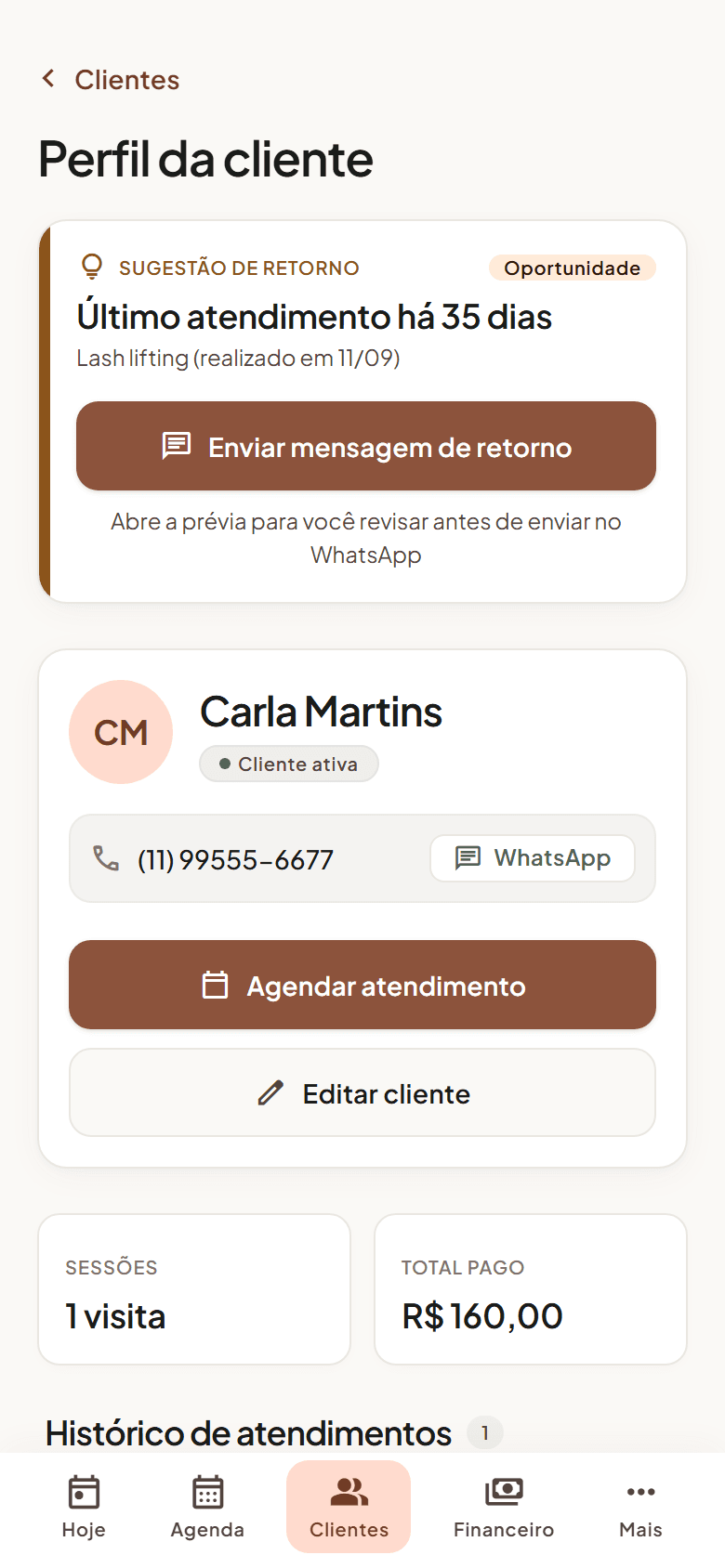 Sugestão de retorno de cliente